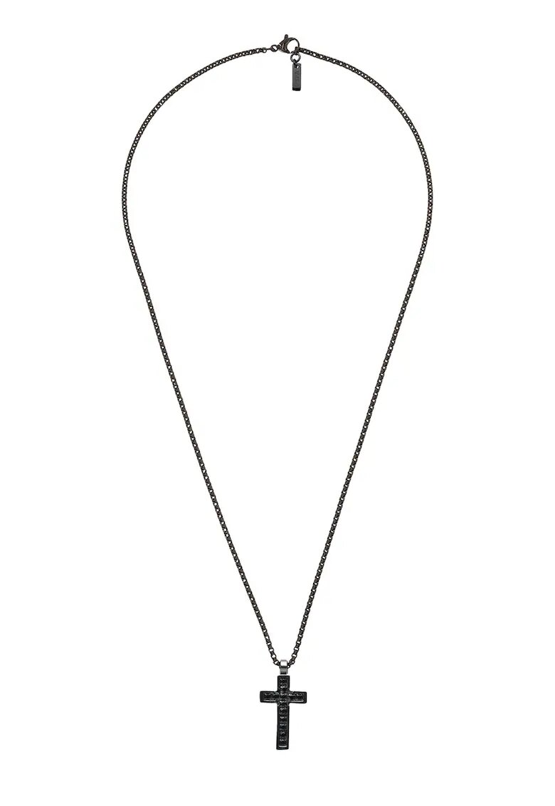 US Polo Assn Colier de otel inoxidabil cu pandantiv cruce - Negru stins