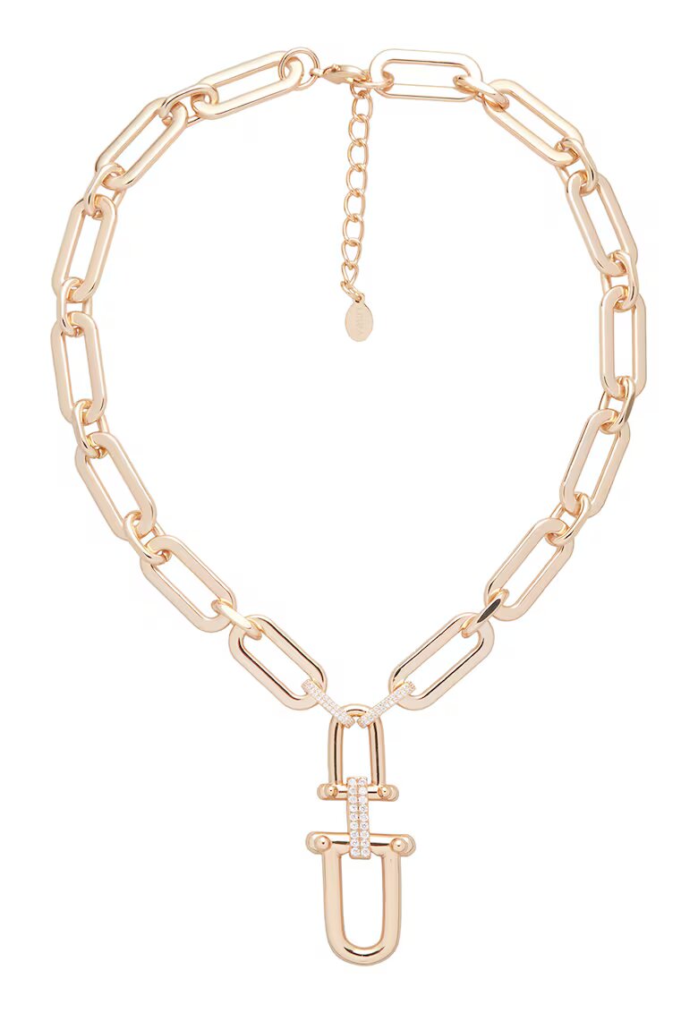 US Polo Assn Colier masiv din lant cu cristale - Auriu rose