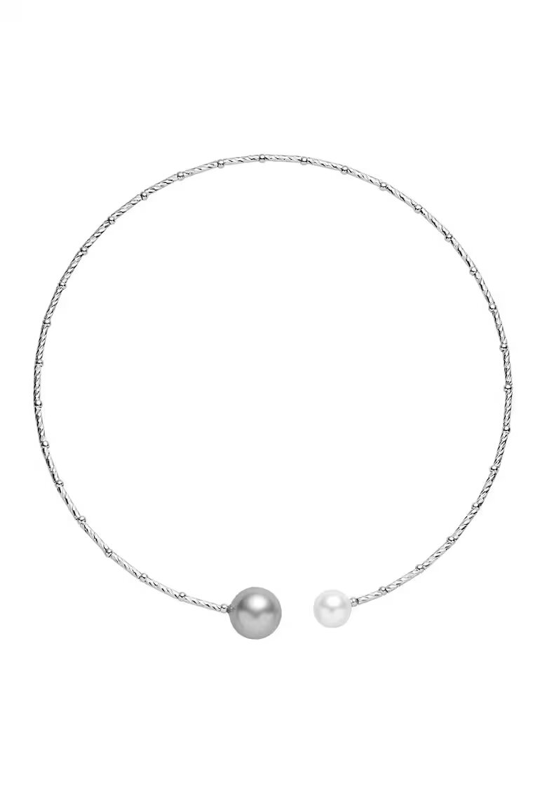 US Polo Assn Colier scurt fara inchidere cu perla sintetica - Gri deschis/Argintiu