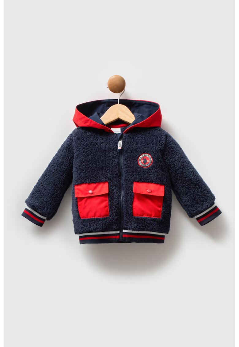 US Polo Assn Geaca din material teddy cu buzunare cu clapa - Rosu/Albastru inchis