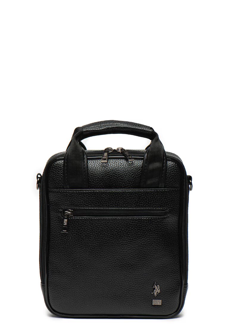 US Polo Assn Geanta crossbody de piele ecologica - cu aplicatie logo - Negru/Argintiu inchis