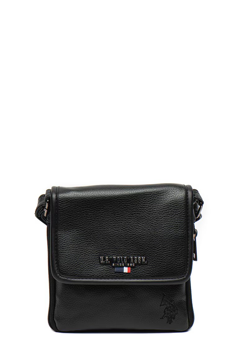 US Polo Assn Geanta crossbody de piele ecologica - Negru/Argintiu inchis