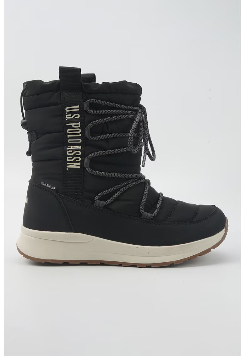 US Polo Assn Ghete din material textil cu sireturi - Alb fildes/Negru