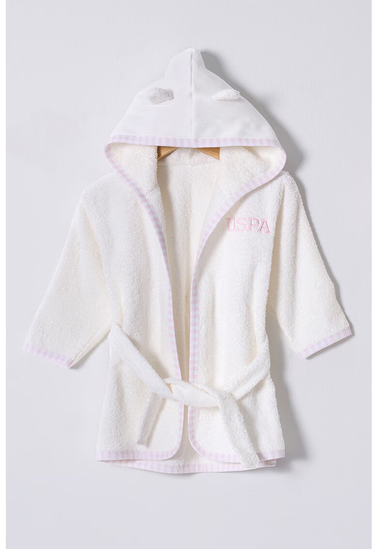 US Polo Assn Halat din bumbac cu design text - Alb murdar