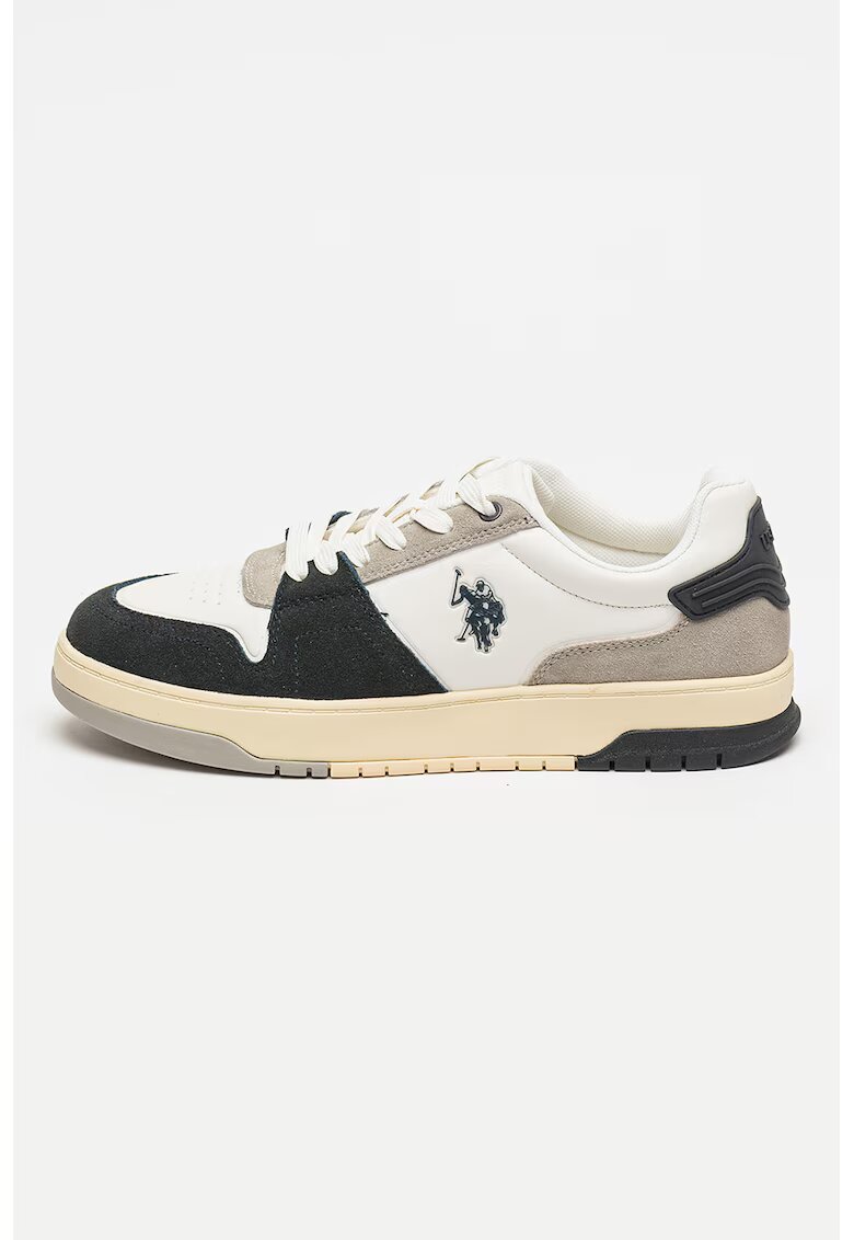 US Polo Assn Pantofi sport cu insertii din piele intoarsa - Alb/Negru/Gri