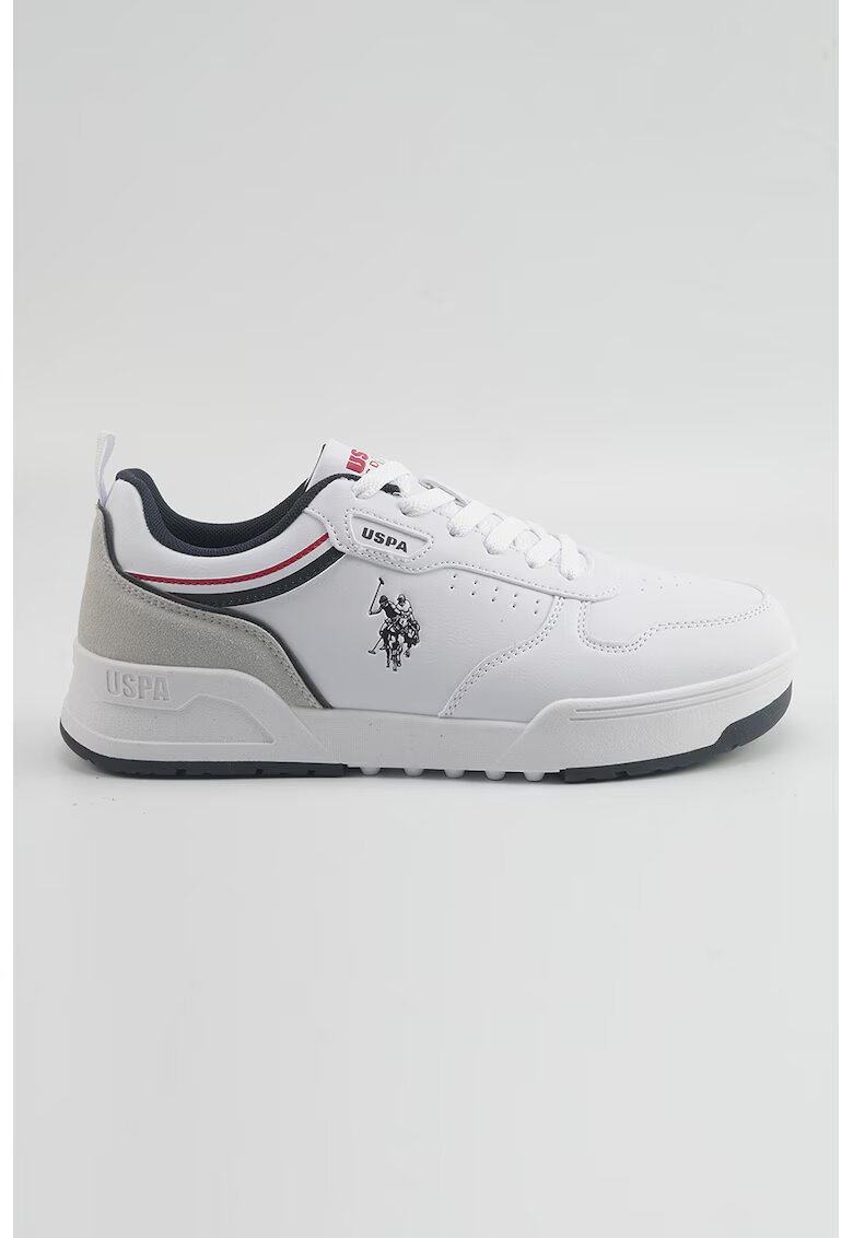 US Polo Assn Pantofi sport din piele ecologica cu detaliu logo - Gri deschis/Albastru ultramarin/Alb optic