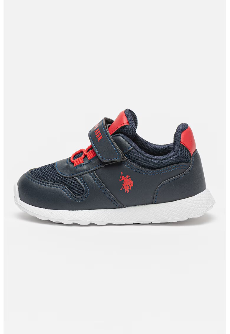 US Polo Assn Pantofi sport din piele ecologica cu garnituri din material textil si velcro - Rosu/Alb/Albastru ultramarin