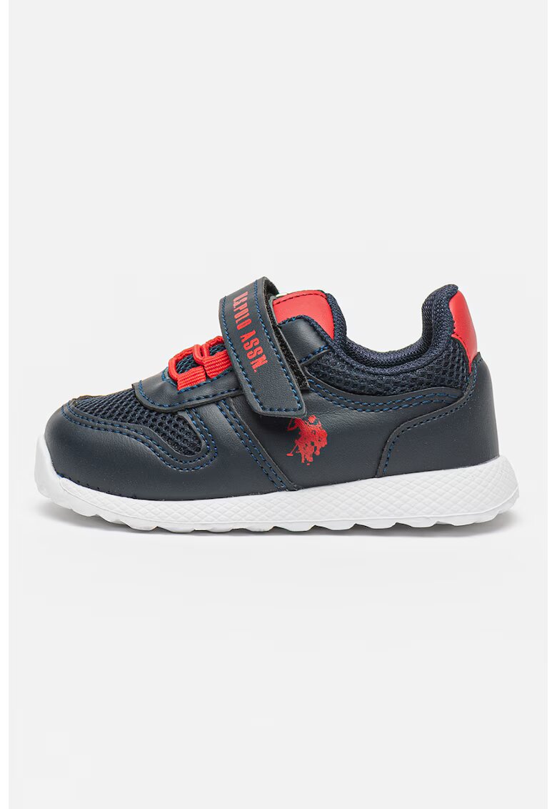 US Polo Assn Pantofi sport din piele ecologica cu garnituri din material textil si velcro - Rosu/Albastru ultramarin