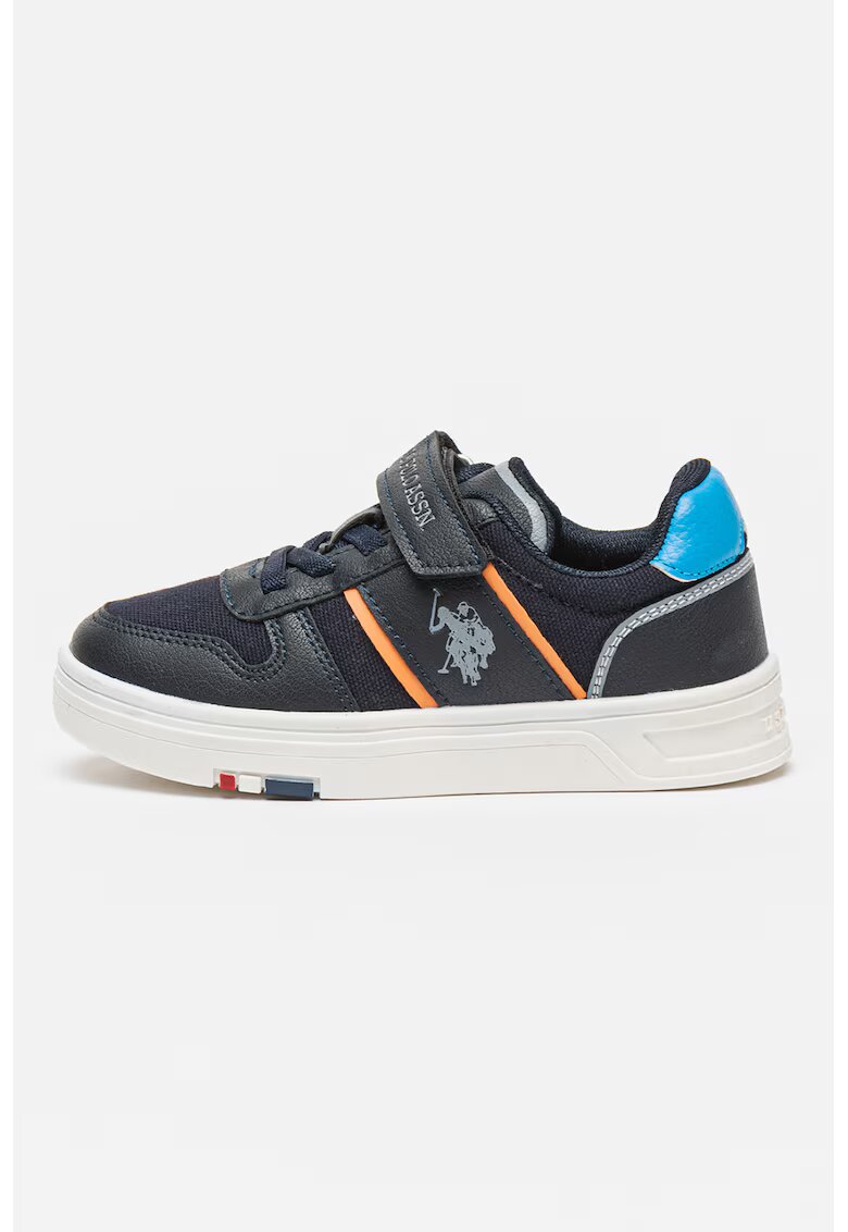 US Polo Assn Pantofi sport din piele ecologica cu velcro - Negru/Portocaliu/Albastru ultramarin