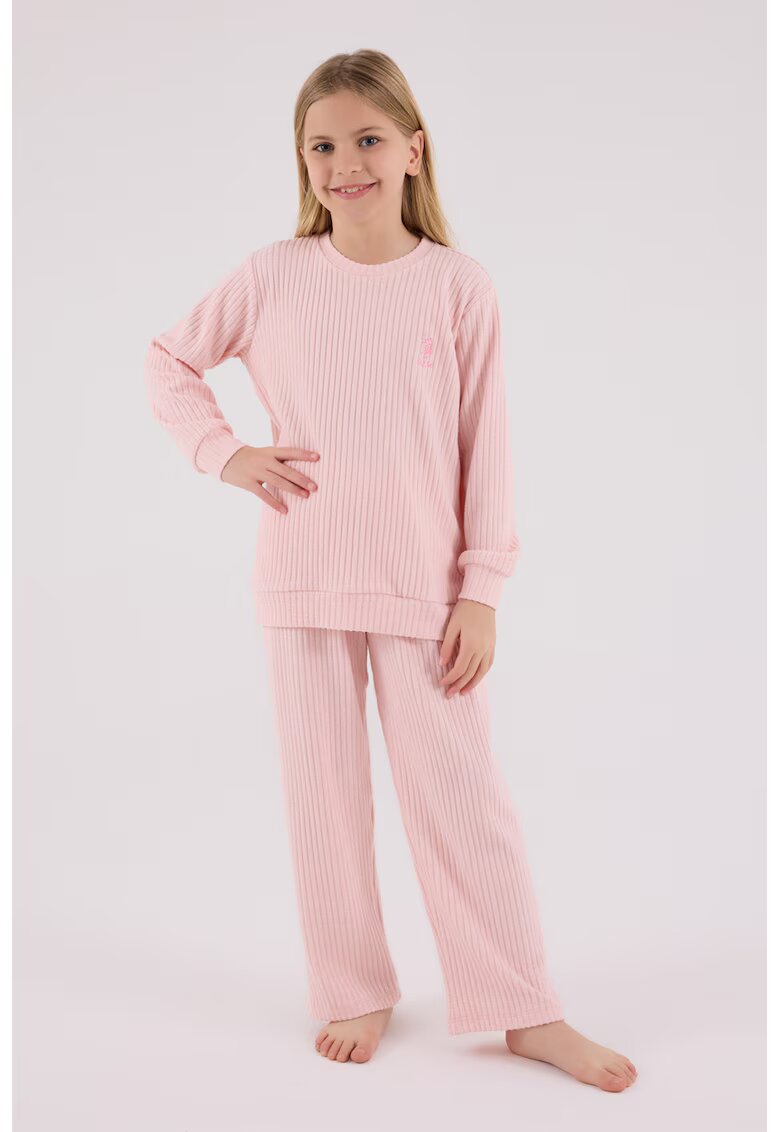 US Polo Assn Pijama cu pantaloni lungi - logo si striatii - Roz deschis
