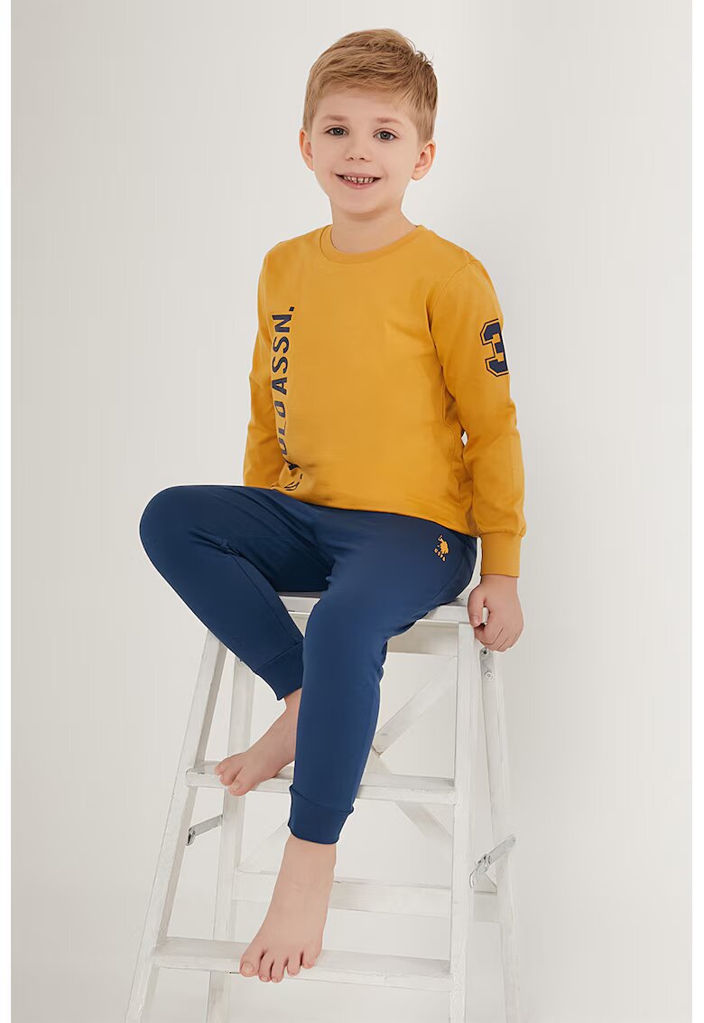 US Polo Assn Pijama lunga cu logo - Portocaliu/Albastru inchis