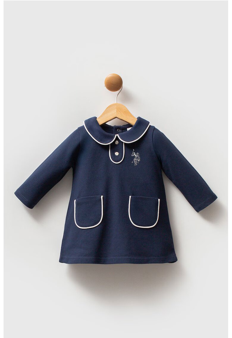 US Polo Assn Rochie scurta de bumbac cu maneci lungi - Bleumarin