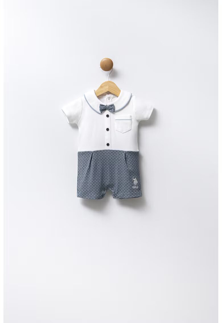 US Polo Assn Salopeta scurta de bumbac cu model 2in1 - Albastru prafuit/Alb optic
