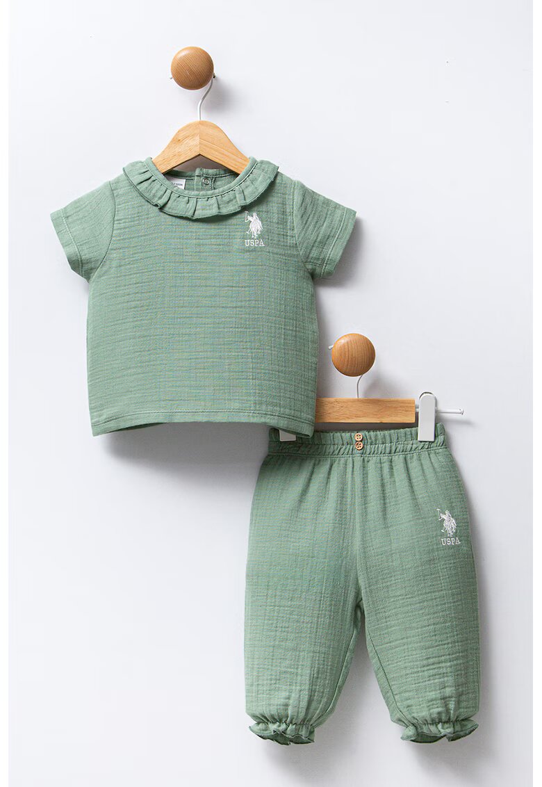 US Polo Assn Set de bluza cu maneci scurte si pantaloni - 2 piese - Verde sparanghel