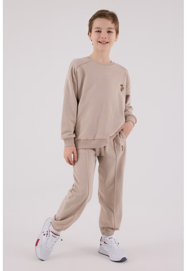 US Polo Assn Set de bluza de trening si pantaloni de trening cu broderie discreta - Maro nisip
