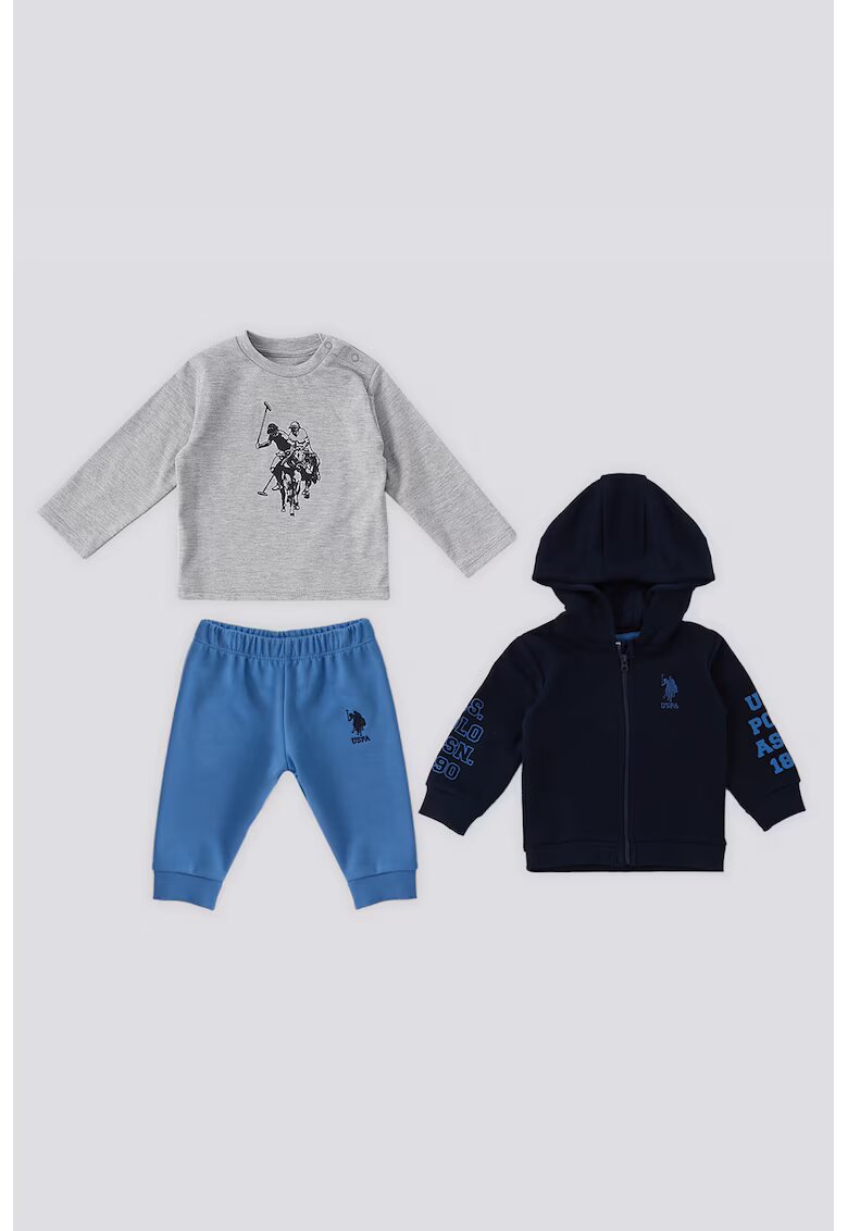 US Polo Assn Set de bluza - hanorac si pantaloni de trening - Gri melange/Bleumarin
