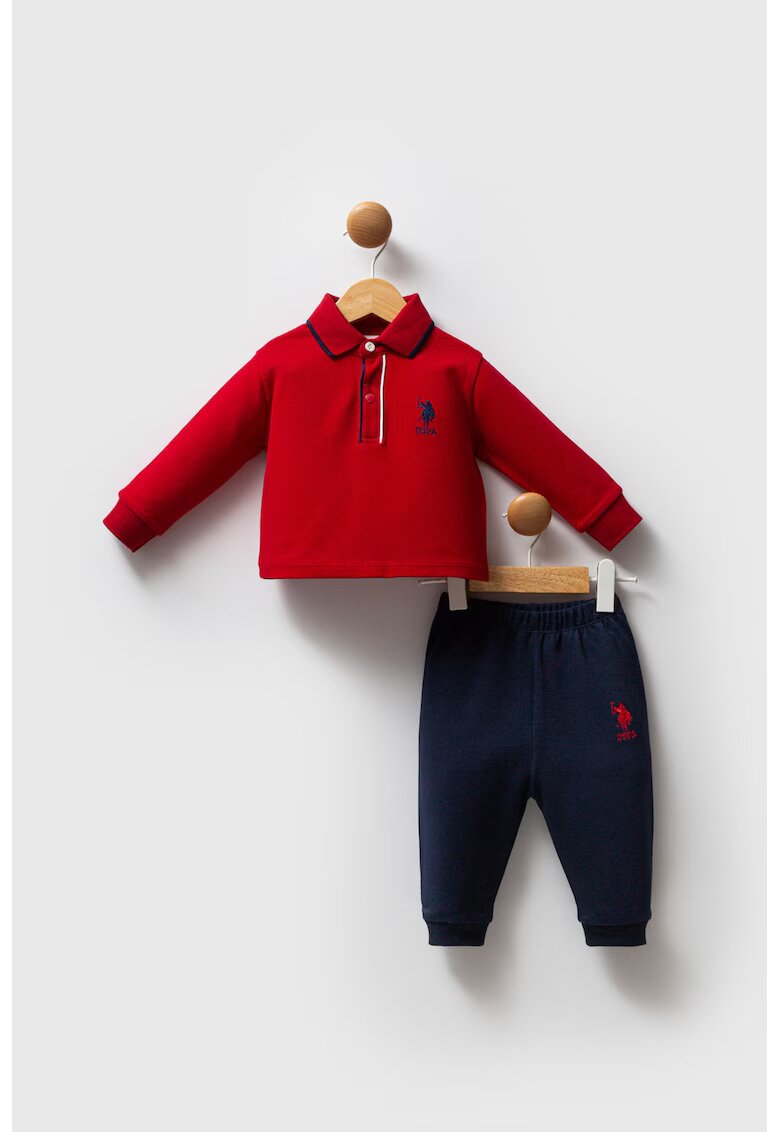 US Polo Assn Set de bluza polo din bumbac si pantaloni de trening relaxed-fit - 2 piese - Rosu/Albastru ultramarin