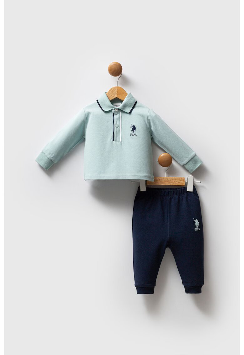 US Polo Assn Set de bluza polo din bumbac si pantaloni de trening relaxed-fit - 2 piese - Verde pal/Bleumarin