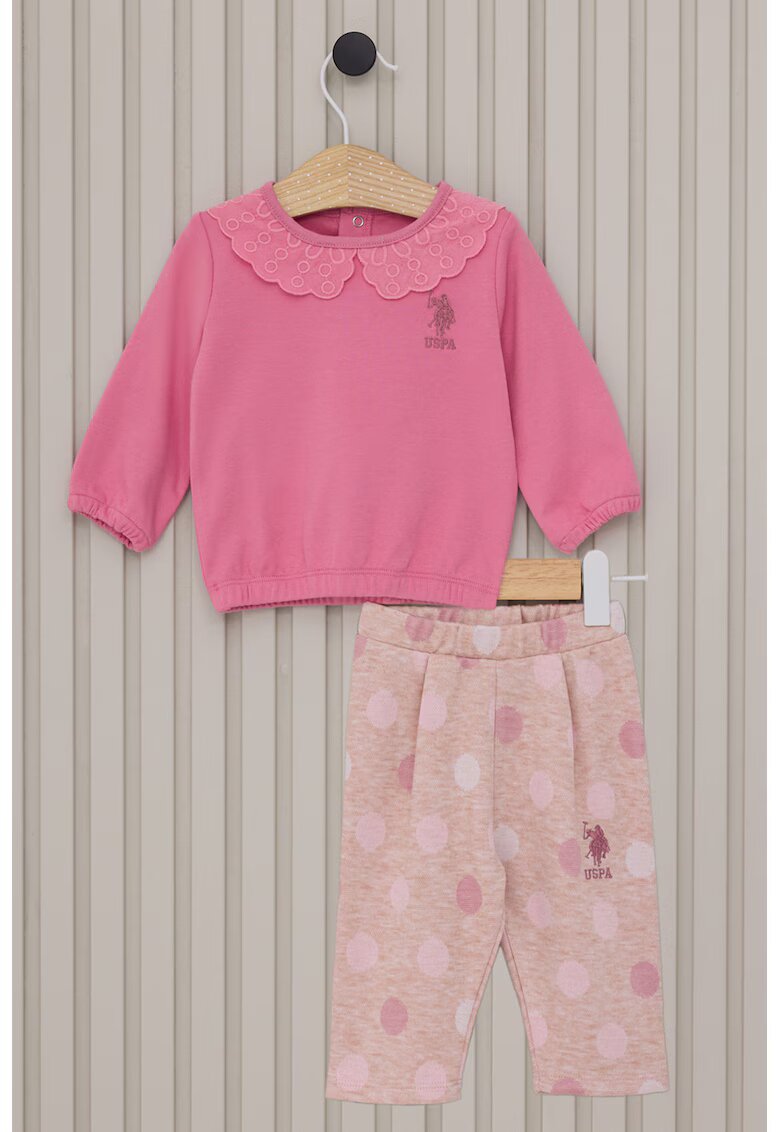 US Polo Assn Set de bluza si pantaloni din amestec de bumbac - Roz/Roz pal