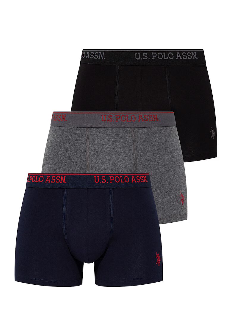US Polo Assn Set de boxeri cu banda cu imprimeu logo - 3 perechi - Negru/Gri melange/Bleumarin