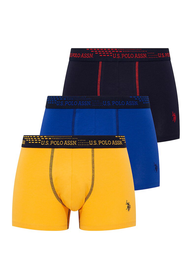 US Polo Assn Set de boxeri cu banda in talie cu imprimeu logo -3 perechi - Galben/Albastru royal/Bleumarin