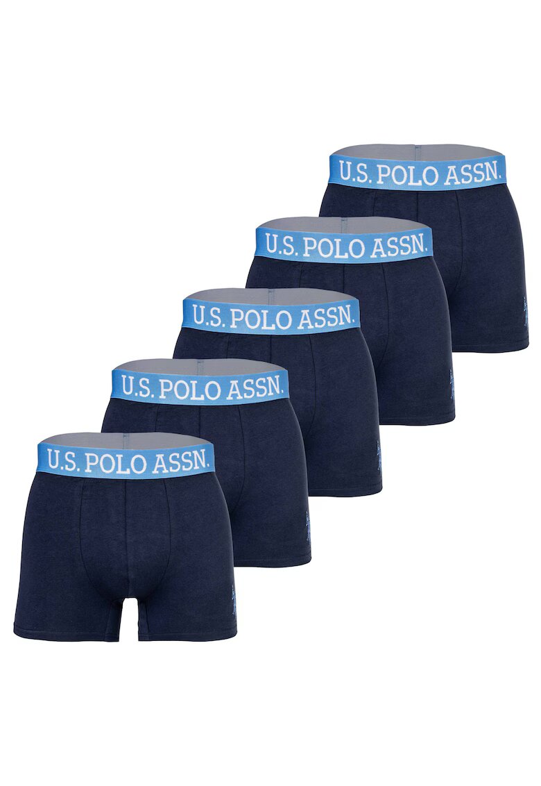 US Polo Assn Set de boxeri cu banda logo elastica - 5 perechi - Albastru