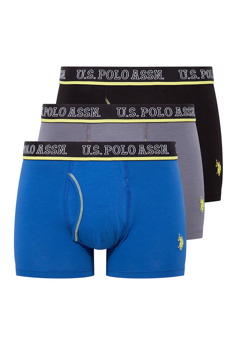 US Polo Assn Set de boxeri cu banda logo in talie - 3 perechi - Negru/Gri cenusiu/Albastru