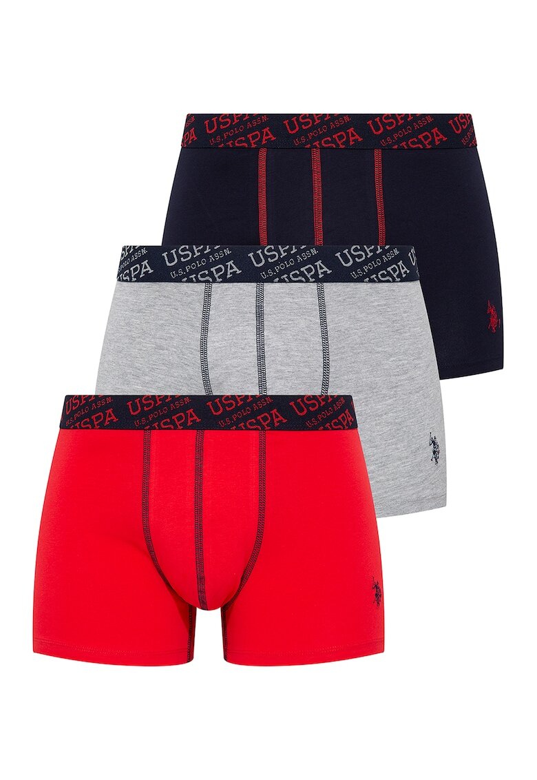 US Polo Assn Set de boxeri cu banda logo in talie - 3 perechi - Rosu/Gri melange/Bleumarin