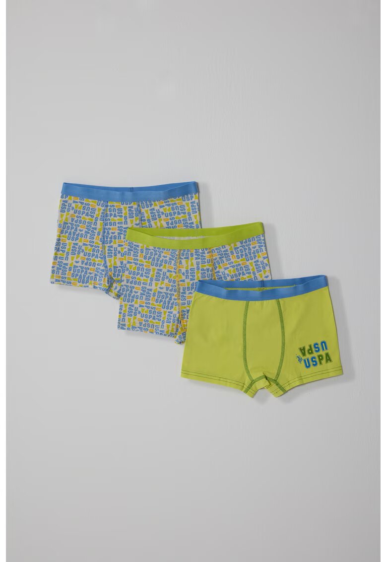 US Polo Assn Set de boxeri cu logo - 3 piese - Albastru inchis/Verde fistic
