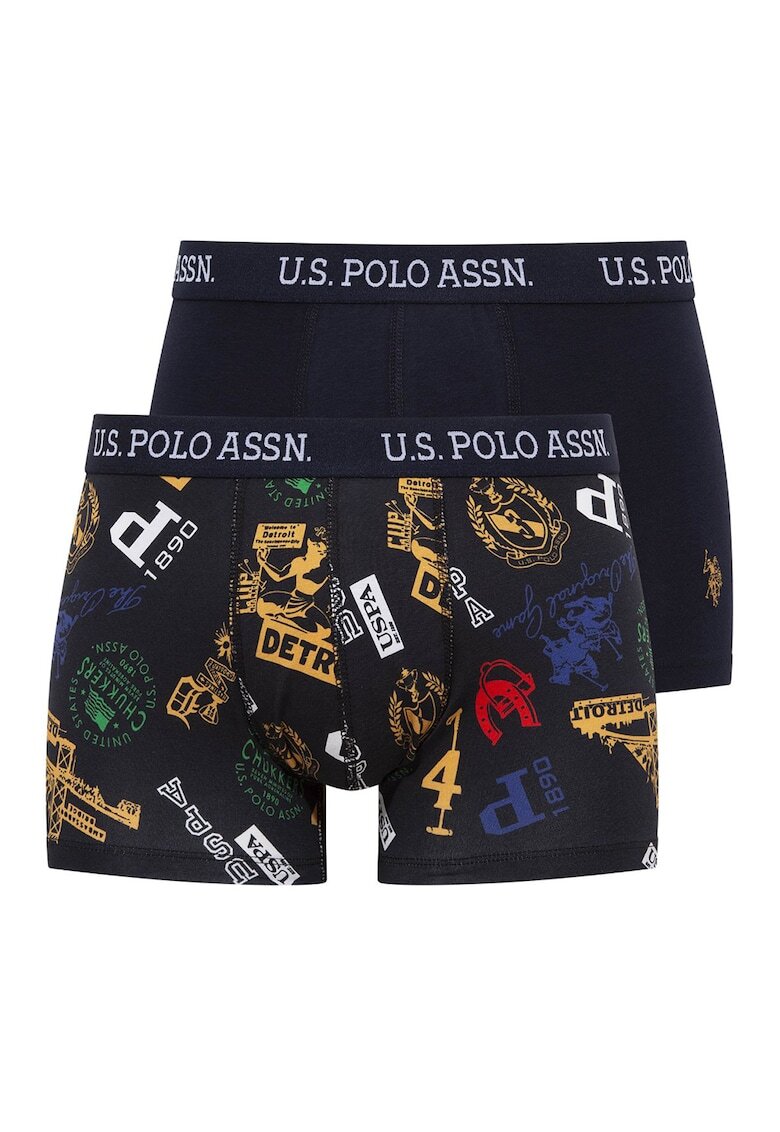 US Polo Assn Set de boxeri cu model si uni - 2 perechi - Negru/Albastru ultramarin/Galben sofran