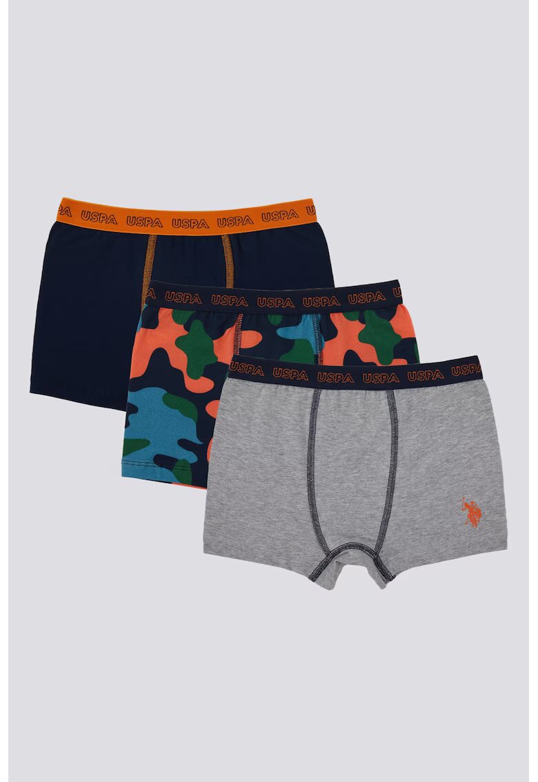 US Polo Assn Set de boxeri din amestec de bumbac - 3 piese - Gri deschis/Portocaliu mandarina/Bleumarin
