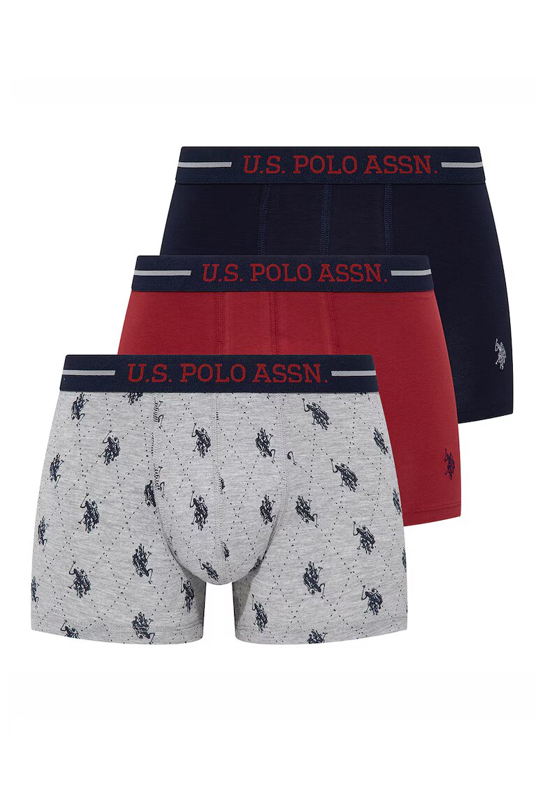 US Polo Assn Set de boxeri din amestec de bumbac cu banda logo in talie - 3 perechi - Visiniu/Gri melange/Bleumarin