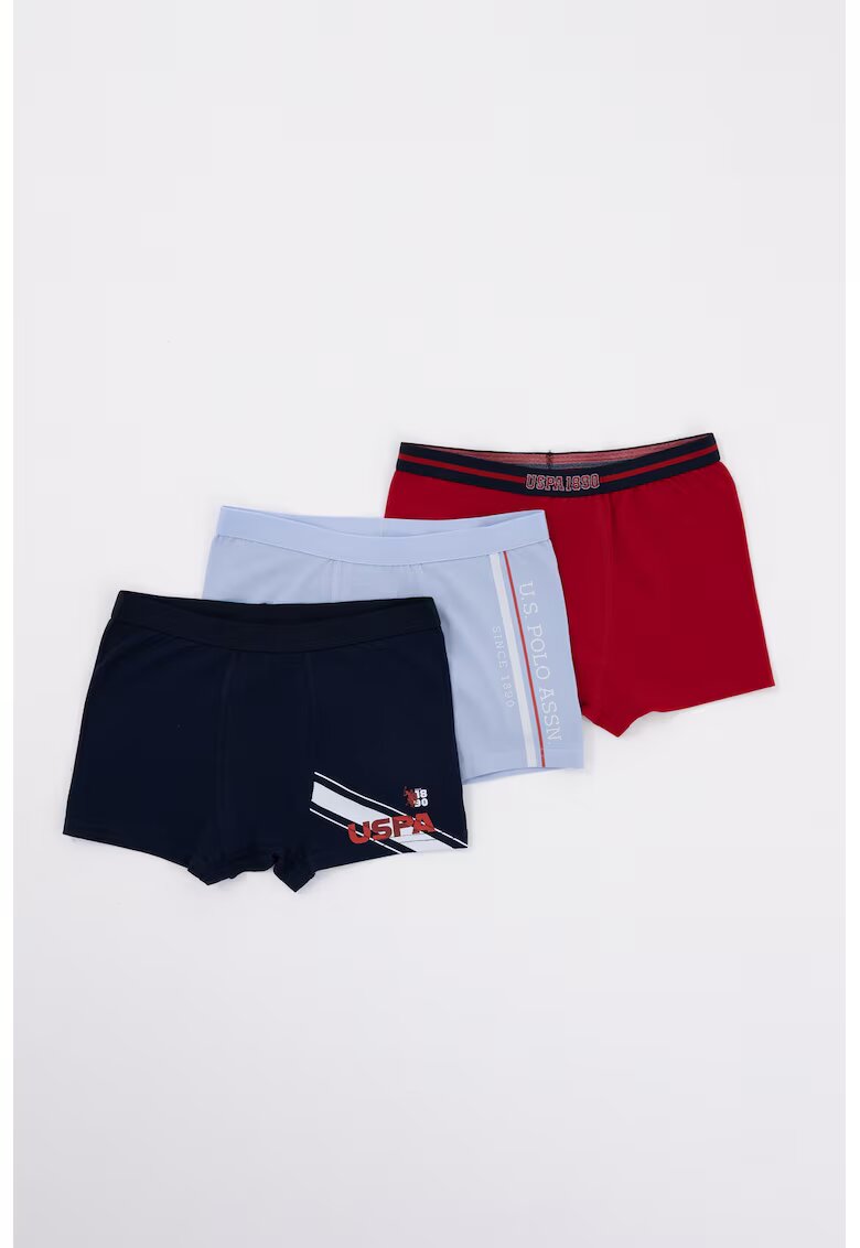 US Polo Assn Set de boxeri din amestec de bumbac cu logo - 3 piese - Rosu/Albastru pastel/Bleumarin