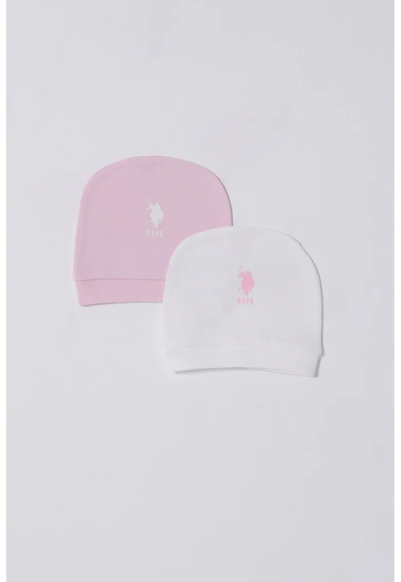US Polo Assn Set de caciuli de bumbac cu logo - 2 piese - Roz pastel/Alb optic