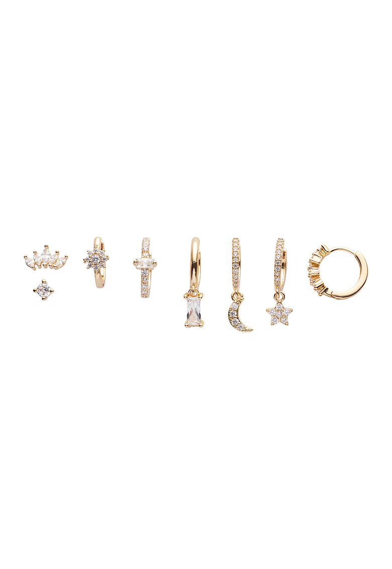 US Polo Assn Set de cercei cu cristale - 7 perechi - Auriu