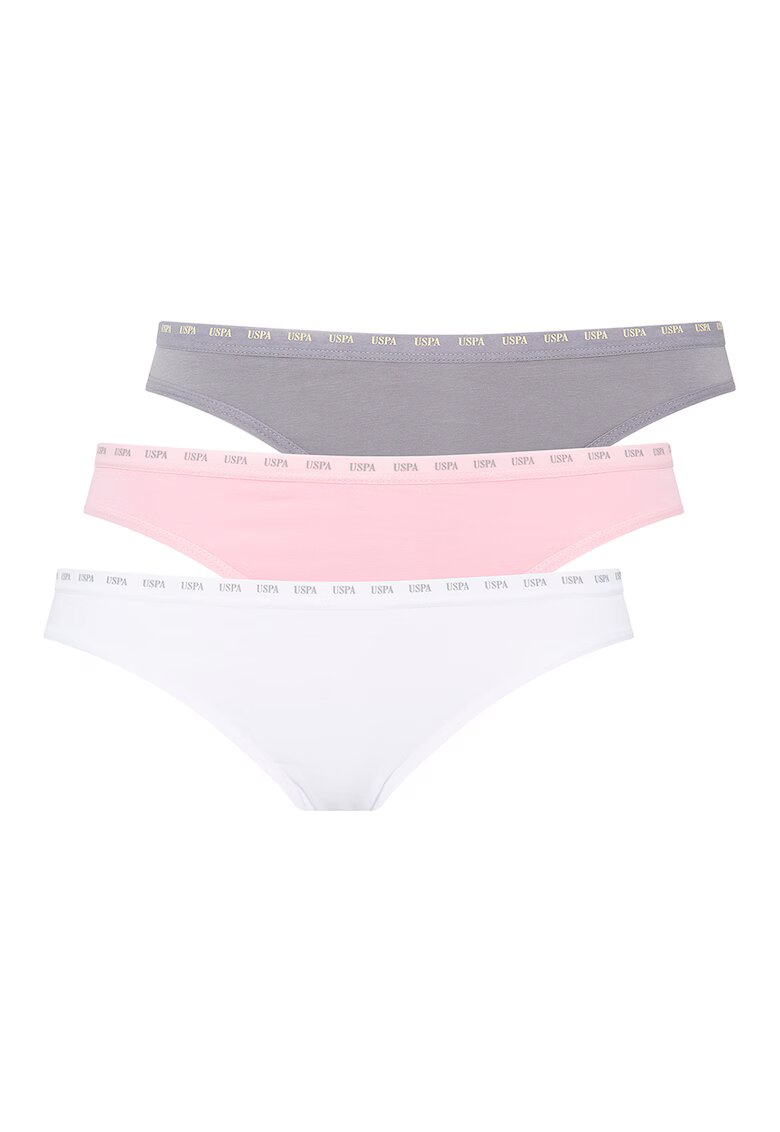 US Polo Assn Set de chiloti din amestec de bumbac - 3 perechi - Alb/Gri/Roz pal