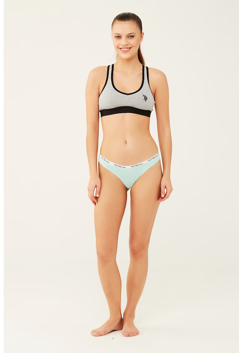 US Polo Assn Set de chiloti tanga cu banda logo in talie - 3 perechi - Turcoaz/Verde neon/Coral