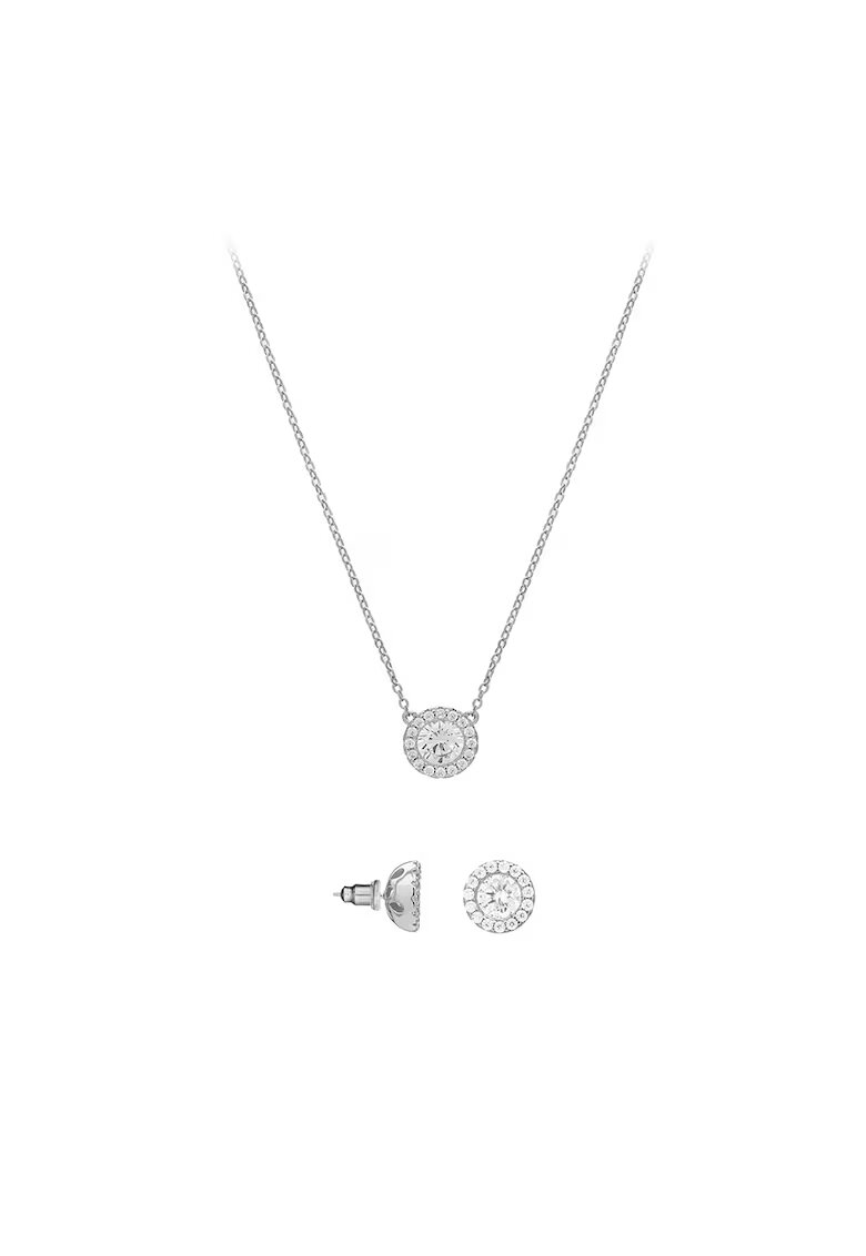 US Polo Assn Set de colier si cercei placat cu rodiu - cu cristale de zirconia - Alb/Argintiu