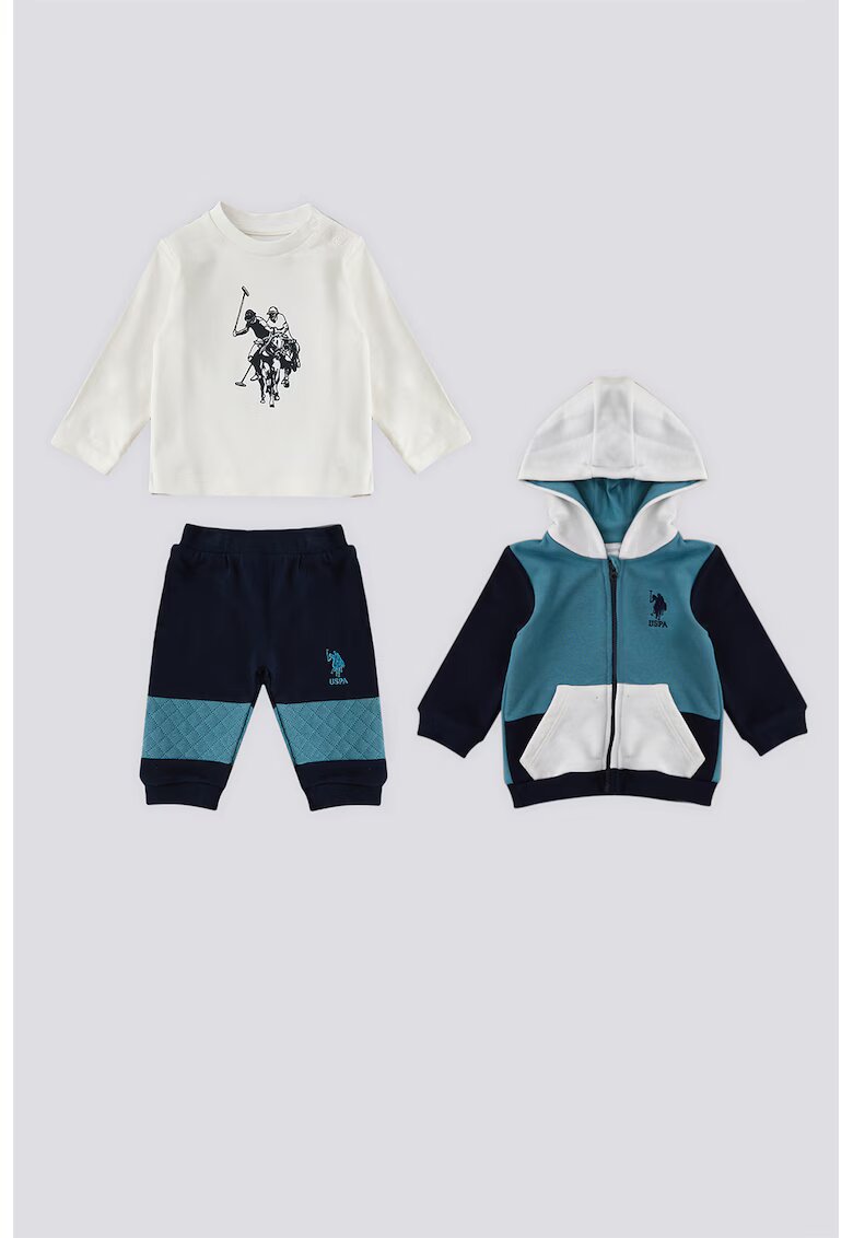US Polo Assn Set de hanorac - bluza si pantaloni de trening - Alb murdar/Albastru petrol/Bleumarin