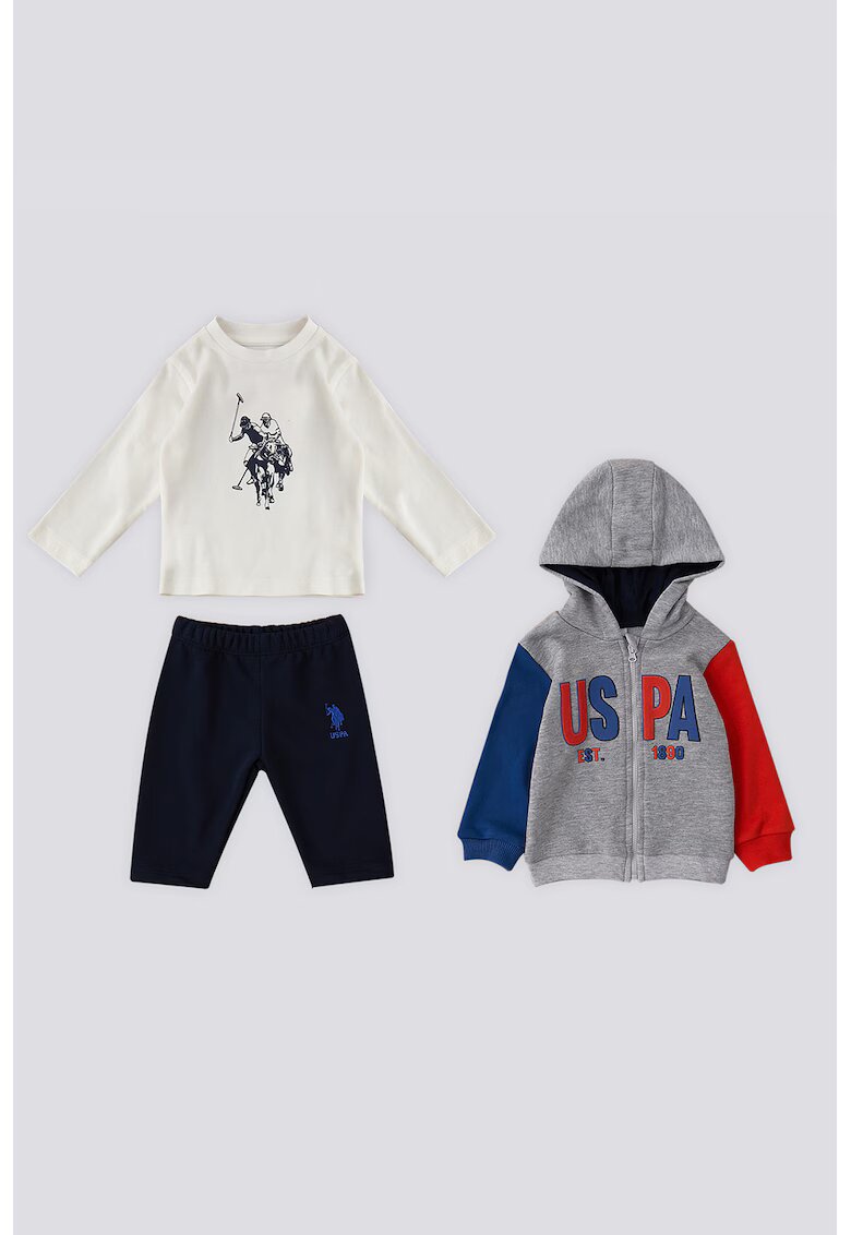 US Polo Assn Set de imbracaminte - 3 piese - Rosu/Gri melange/Albastru