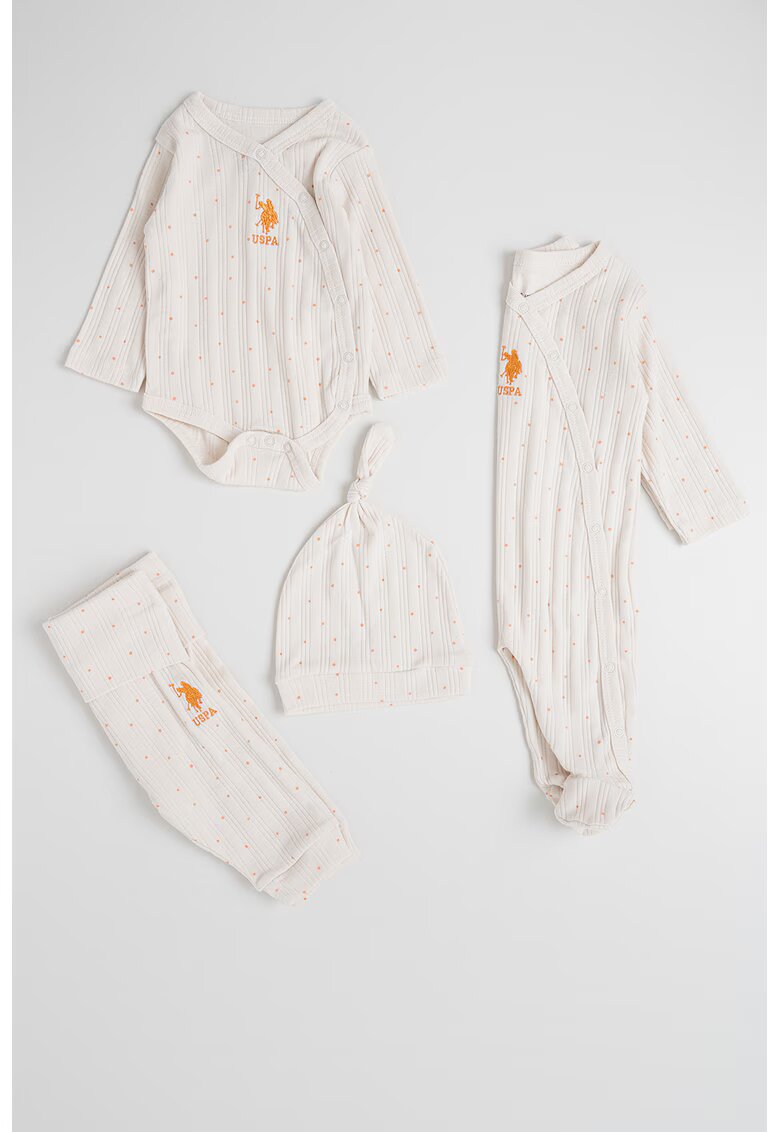US Polo Assn Set de imbracaminte - 4 piese - Alb fildes/Portocaliu persan