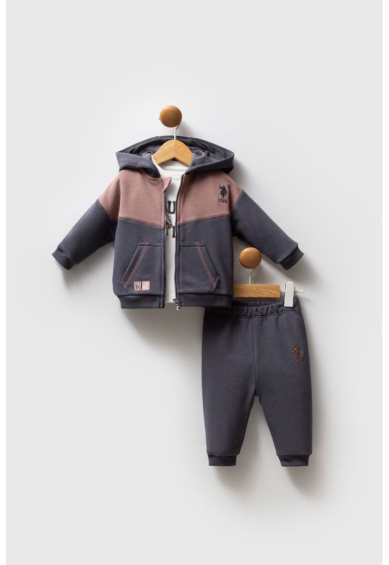US Polo Assn Set de imbracaminte cu design colorblock - 3 piese - Alb/Maro/Gri antracit