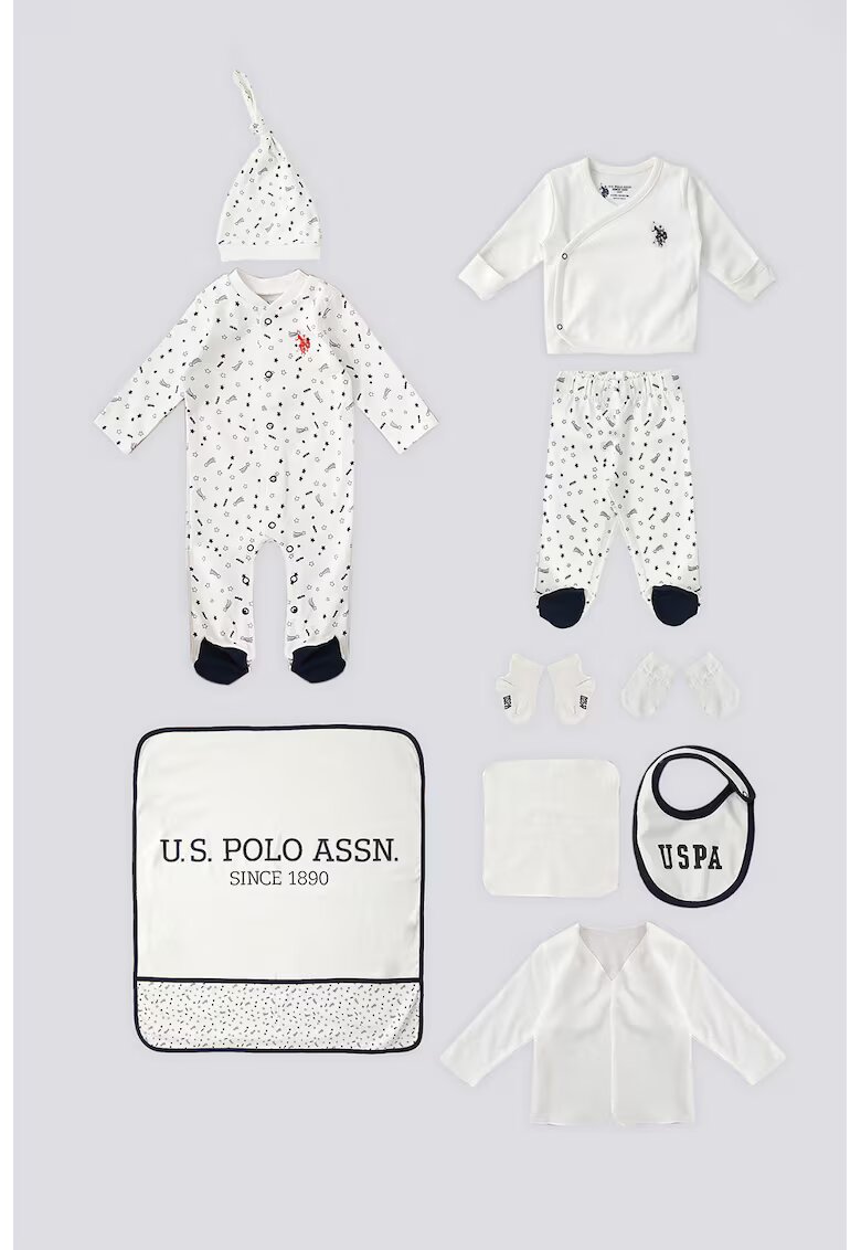 US Polo Assn Set de imbracaminte cu imprimeu - 10 piese - Alb/Albastru ultramarin