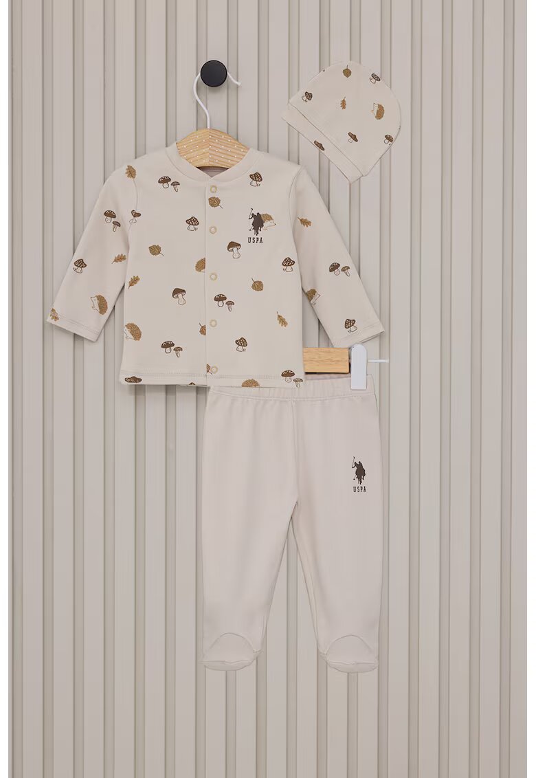 US Polo Assn Set de imbracaminte cu imprimeu grafic - 3 piese - Maro/Bej