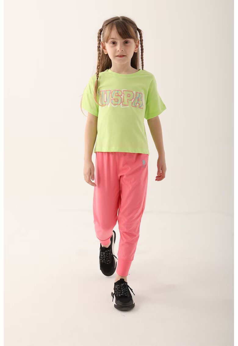 US Polo Assn Set de imbracaminte cu imprimeu logo - 2 piese - Coral/Verde lime