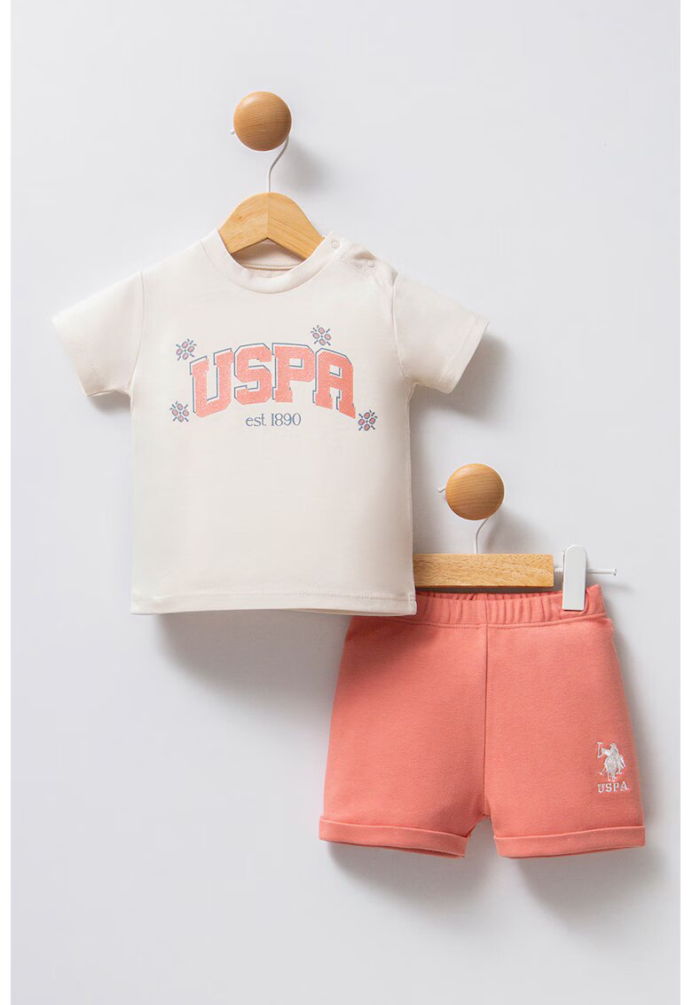 US Polo Assn Set de imbracaminte cu imprimeu logo - 2 Piese - Piersica/Alb murdar