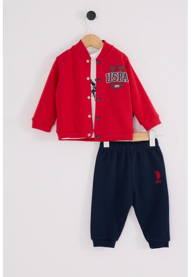 US Polo Assn Set de imbracaminte cu imprimeu logo - 3 piese - Albastru ultramarin/Rosu vermillion/Alb murdar