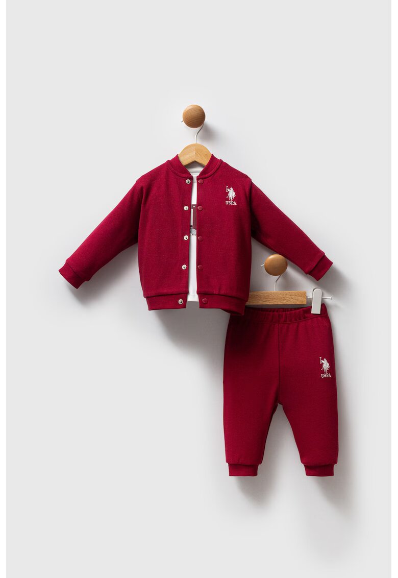 US Polo Assn Set de imbracaminte cu logo brodat - 3 piese - Rosu inchis/Alb optic