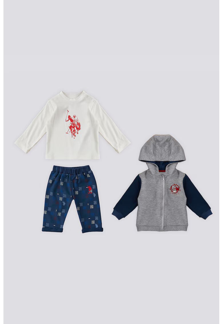 US Polo Assn Set de imbracaminte cu model colorblock - 3 piese - Gri melange/Bleumarin