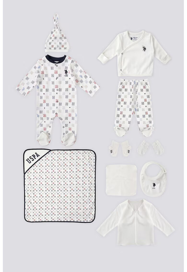 US Polo Assn Set de imbracaminte de bumbac - 10 piese - Alb/Visiniu/Albastru ultramarin